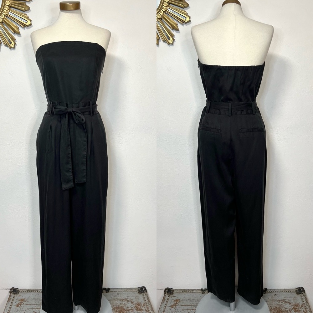 Outerknown Ronan Strapless Black Jumpsuit with Waist Tie